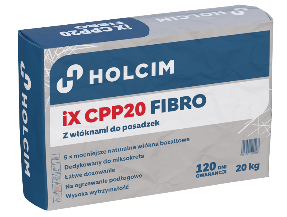 Cementowy podkład podłogowy iX CPP20 FIBRO 20 kg, 56 szt./pal.
